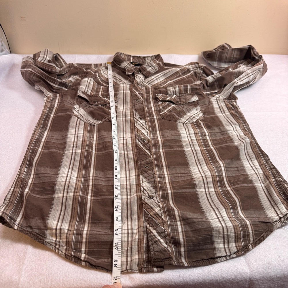 Helix Mens Brown Plaid Western Pearl Snap Shirt Long Sleeve‎ Cotton Large - Picture 7 of 16